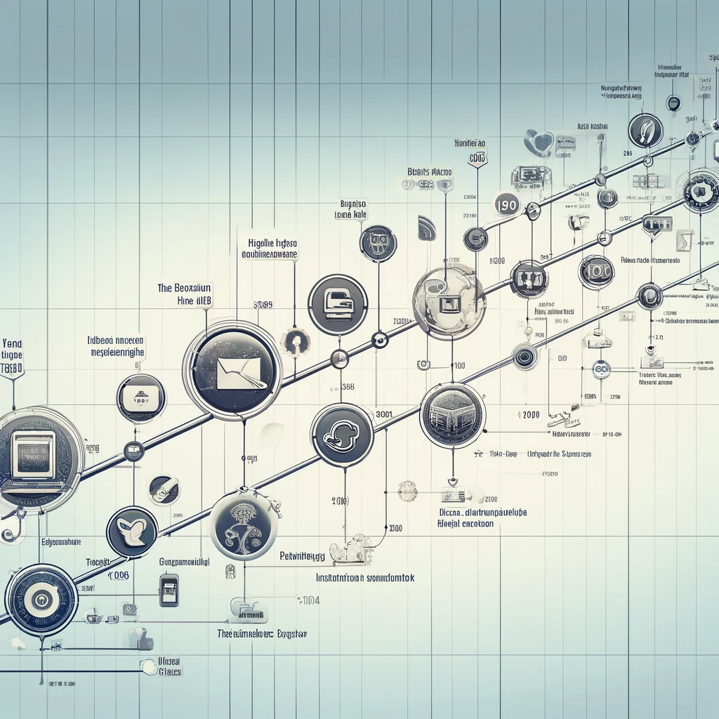 A timeline graphic showing key milestones in the development of social media trends, highlighting major shifts and innovations.