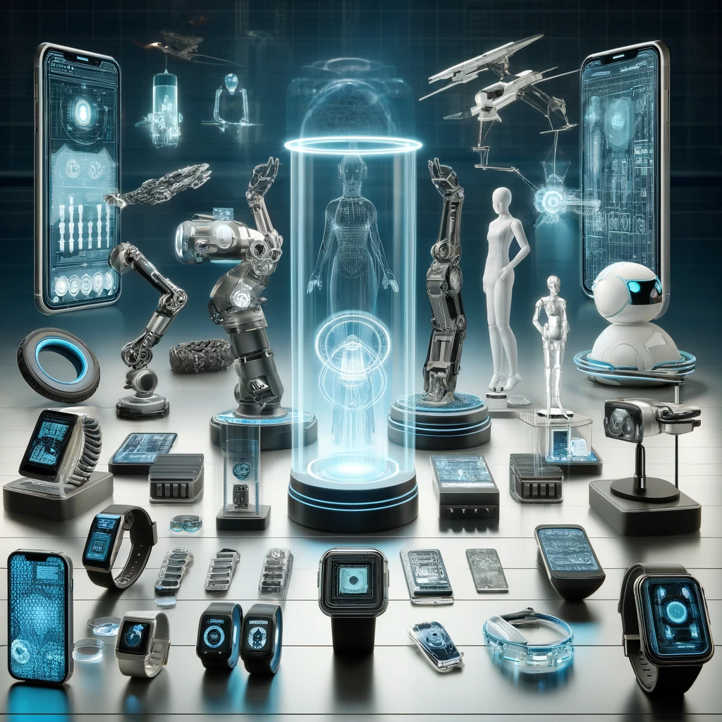 An array of futuristic devices and technologies, symbolizing the cutting-edge trends shaping tomorrow.